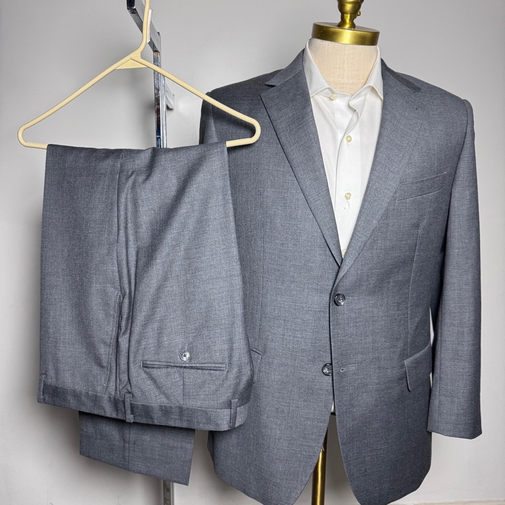 Jos. A. Bank Suit Mens 43R 35W Grey Solid 1905 Custom Made Wool 2-Button